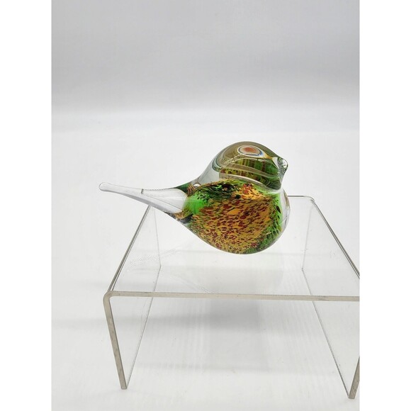 Svoboda Studio Art Glass Bird Paperweight Figurine Czech Republic  Green Yellow - Picture 4 of 10